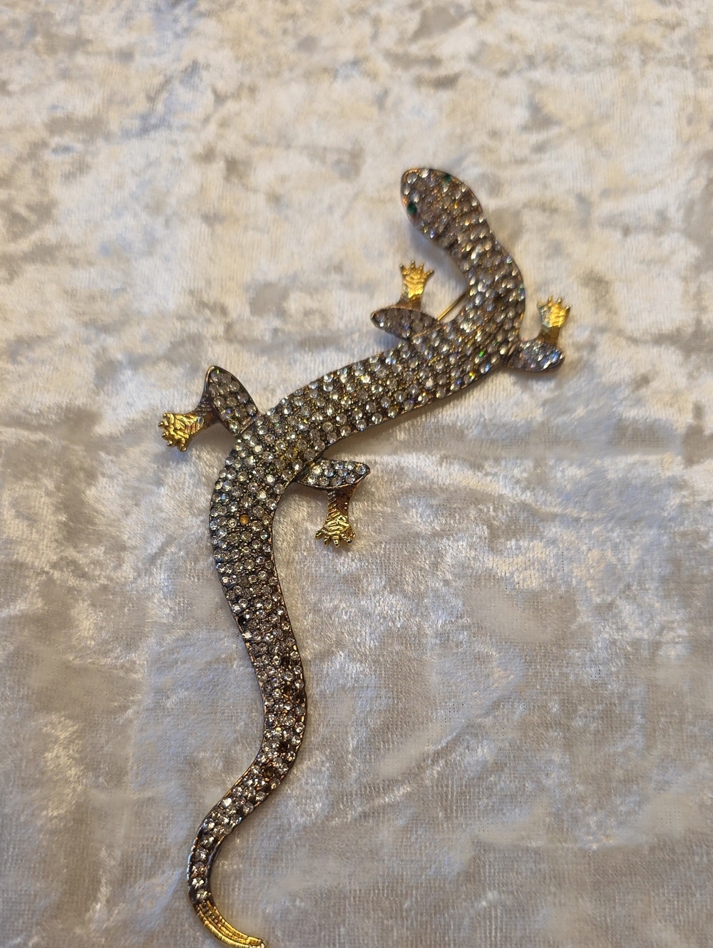 Crystal Lizard Maximalist Brooch Pin - Gold & Clear Rhinestones